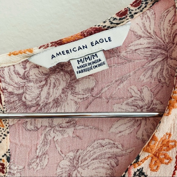 American Eagle Outfitter’s Boho Mixed Media Balloon Sleeve Blouse Size Medium - Picture 3 of 10